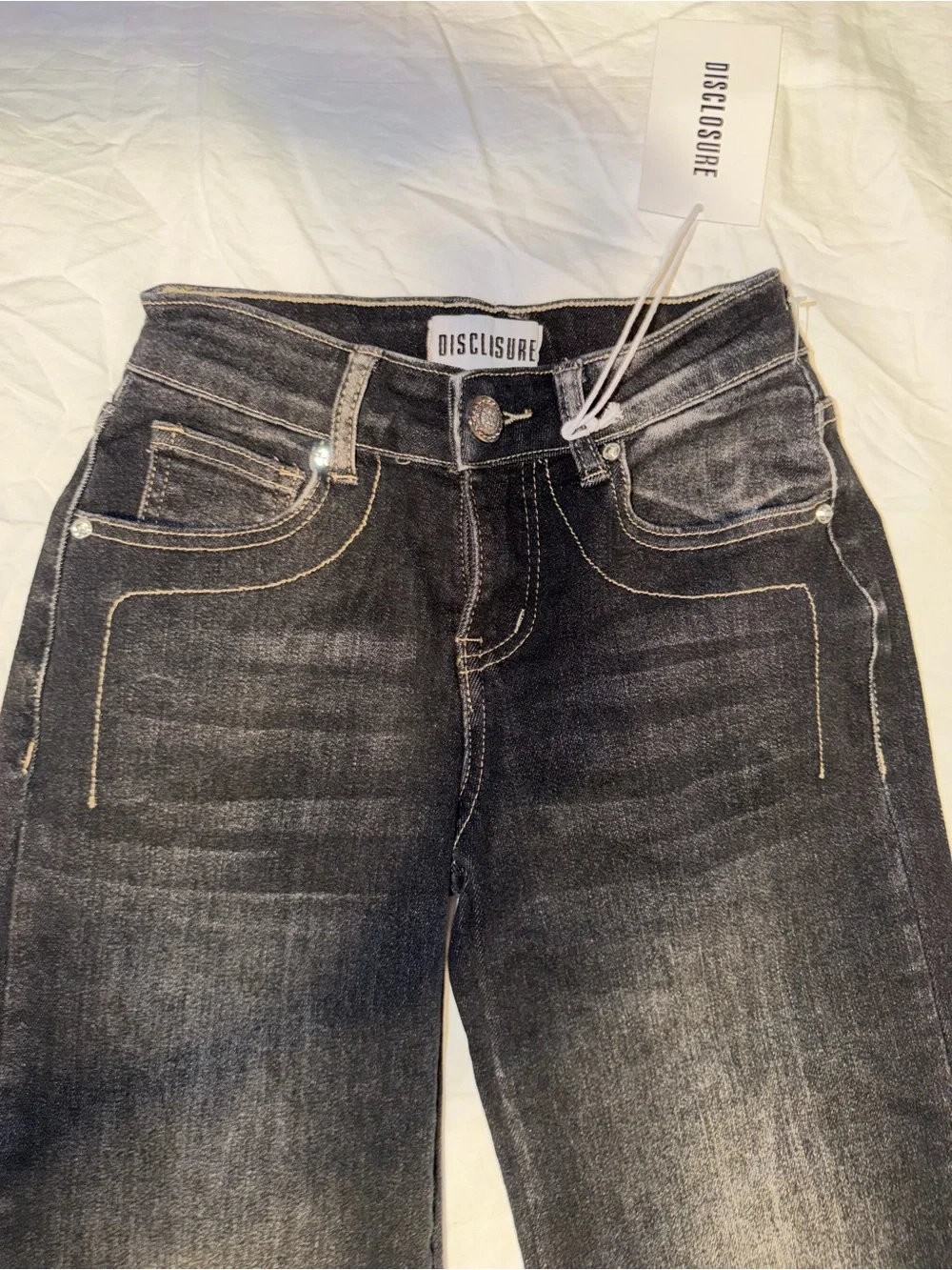 Disclosure NWT Black Embellished Bermuda Denim Shorts Size 0/24 Y2K Rhinestone